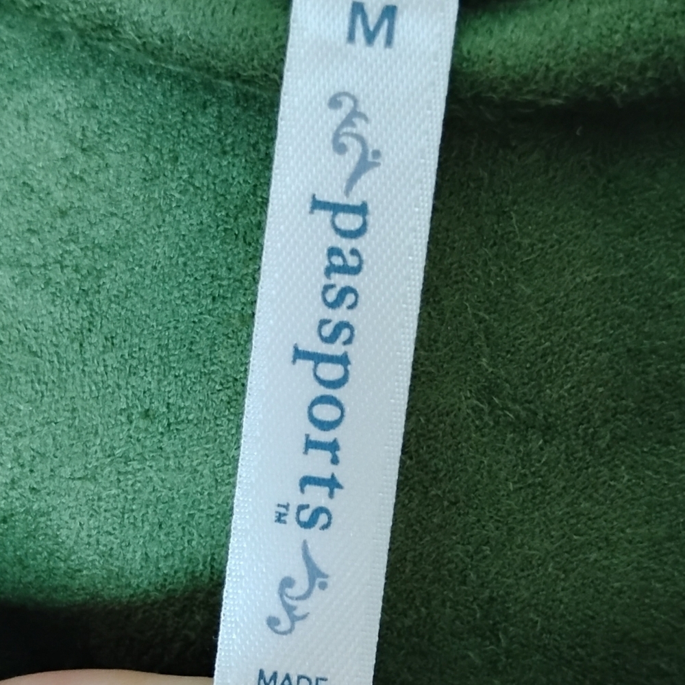 Passports Green Asymmetrical Jacket Open Front Brushed Microfiber Size Medium - Picture 6 of 7
